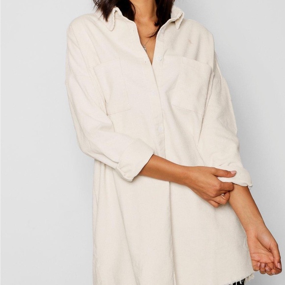 BooHoo Raw Edge Oversized Corduroy Shirt - Picture 1 of 5